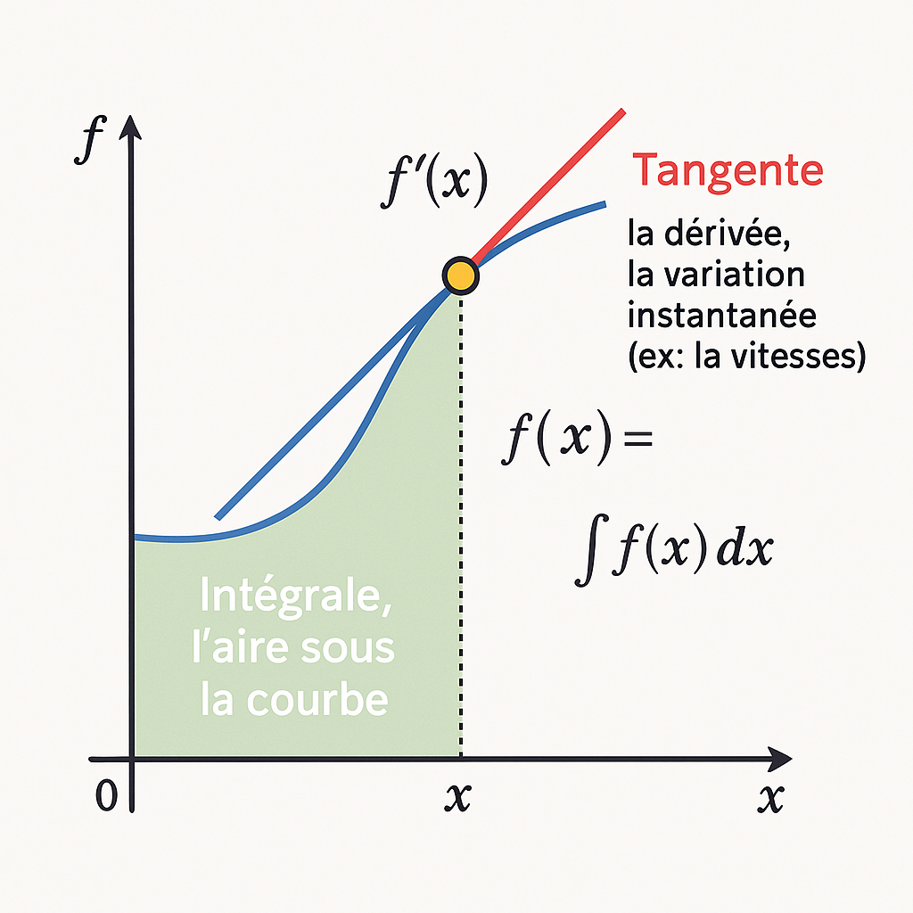Schéma d'une courbe, tangente, surface